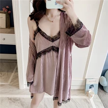 Silka излишки вечерний комплект с платьем Осенняя Сексуальная кружевная Пижама на бретельках зимняя женская пижама без рукавов Ночная сорочка на бретельках