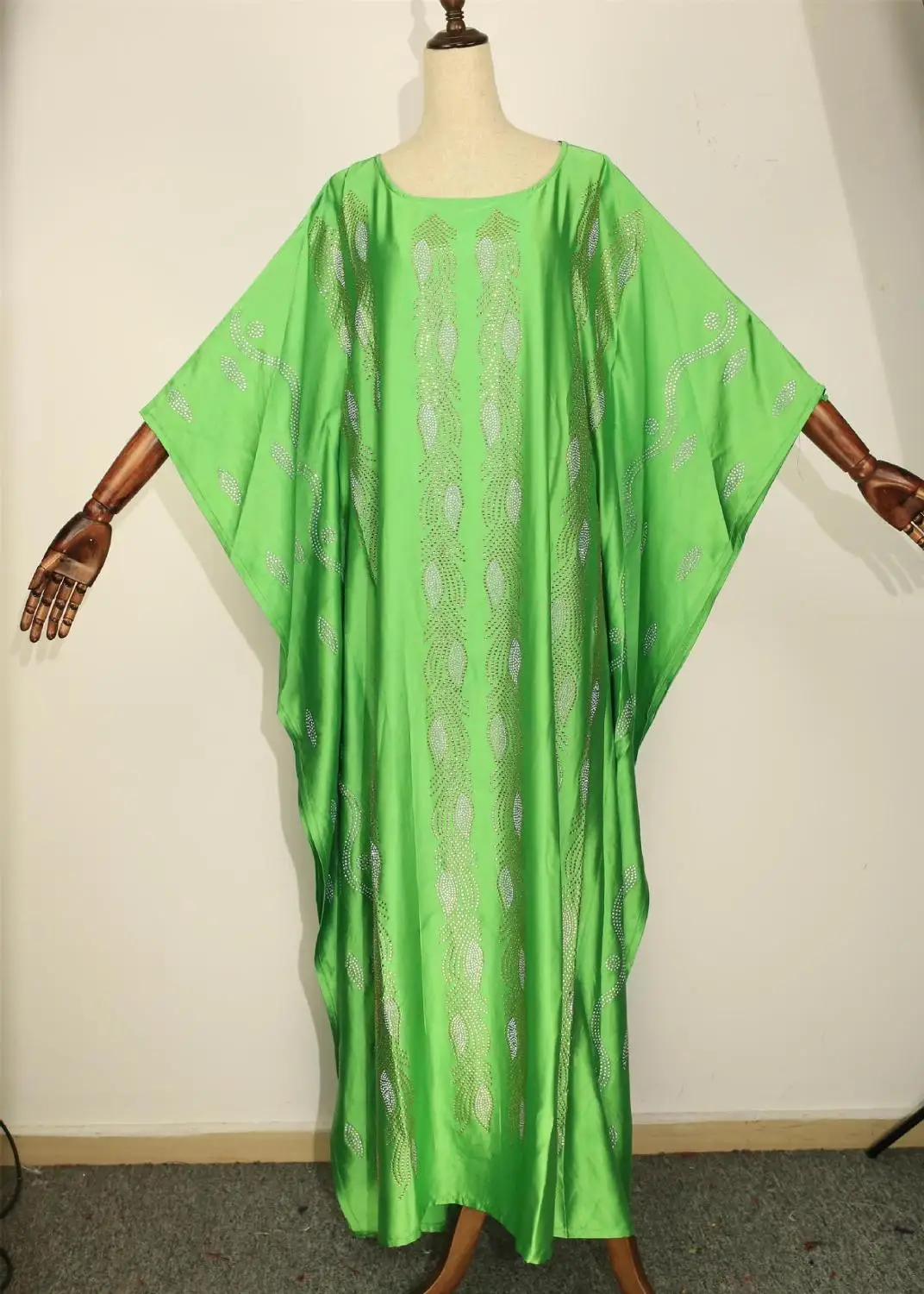 Африканский дизайн Дашики Бисероплетение шелковое платье Базен хиджаб элегантный макси халат платья Broder Riche сексуальный тонкий традиционный хипстер - Цвет: green