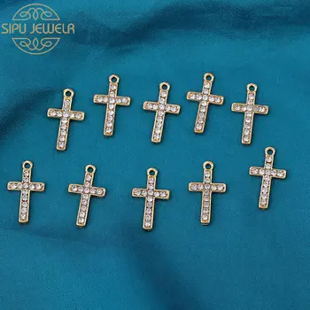 

10pcs/lot Golden Charms Crosses Shape DIY Charm With Rhinestone Metal Pendants For DIY Jewelry Cross Craft Pendant Accessories