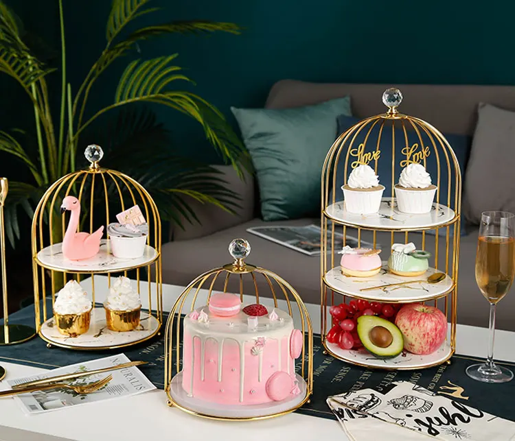 Птичья клетка железная художественная керамическая подставка для тортов десертов украшение стола дисплей стенд многоуровневый поднос послеобеденный чай десерт закуски стойка