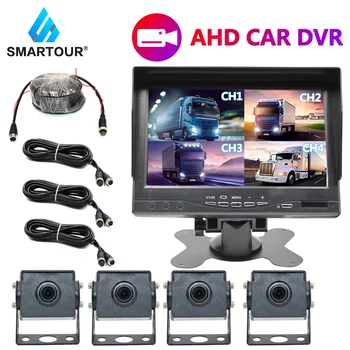 

Smartour 7" LCD Bus Truck DVR 4CH Video input Car Video Monitor For Front Rear Side View Camera Quad Split Screen Recorder
