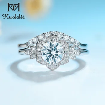 

Kuololit 0.7ct Moissanite Rings Set for Women 925 Sterling Silver Band Stacking Ring Diamond Fine Jewelry Wedding Gift For Girl