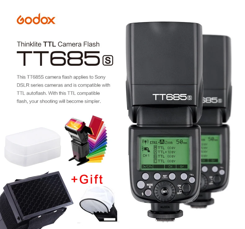 Вспышка Godox TT685S Speedlite светильник GN60 1/8000 с HSS TTL + лампа для флеш-накопителя Trans mi tter MI