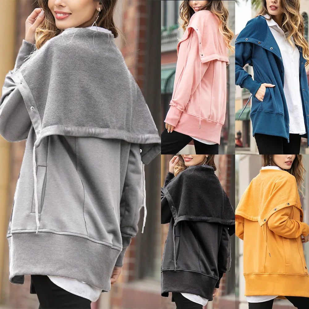 

Women Coat 2019 Fashion Autumn And Winter Womens Casual Coats Solid Color Button Warm Coats And Jackets Loose Hooded Jackets