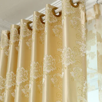 

High-grade Gold Cationic Jacquard Fabric Curtains for Living Room Bedroom Blackout Bay Window Curtains Modern Style