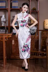 Традиционное китайское женское платье с принтом павлина сексуальное Cheongsam элегантное Ретро винтажное платье на пуговицах Qipao воротник