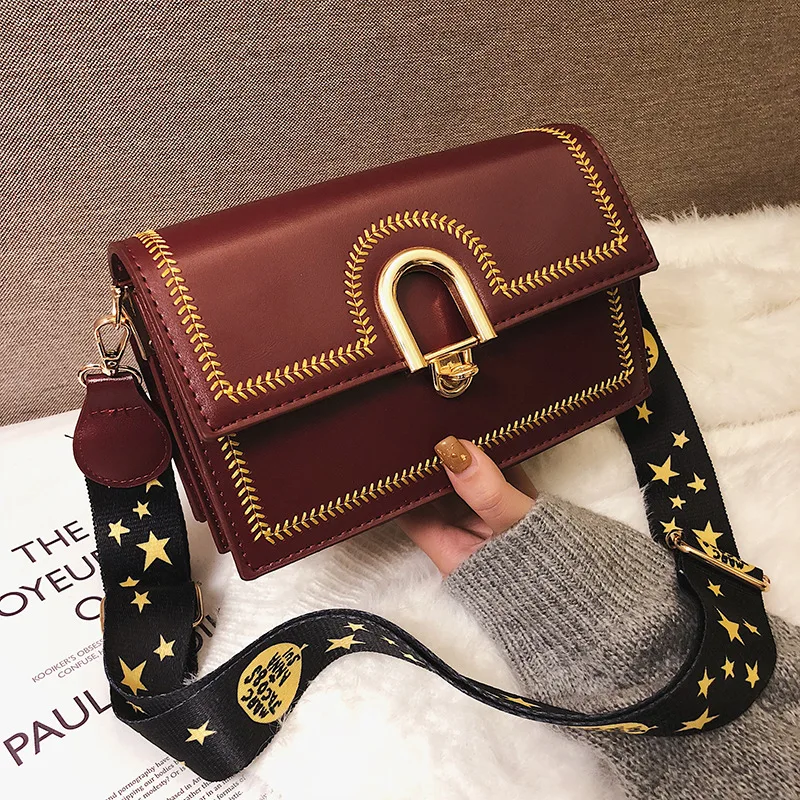 

2019 New Style Car Suture Square Sling Bag Lock Simple Shoulder WOMEN'S Bag