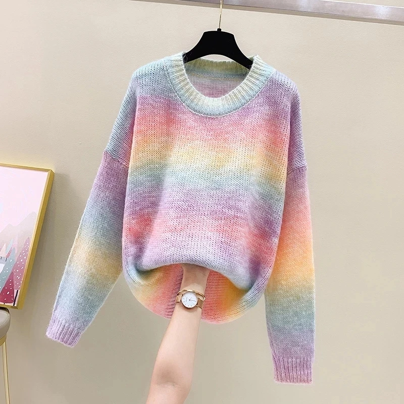 

2023 New Spring Autumn Knitwear Sweater Women Knitted Shirt Long Sleeve Loose Color Pullover Casual O-Neck Clothes Female Tops
