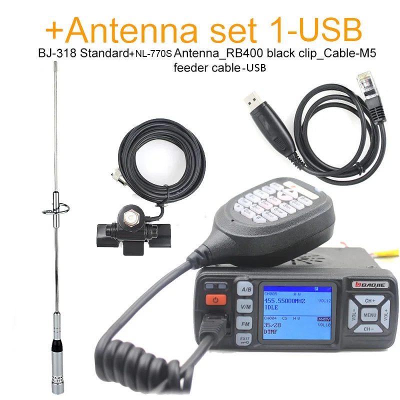 BJ-318-USB Set 1 BAOJIE BJ-318 Walkie Talkie BJ-318 25 Вт двухдиапазонный VHF 136-174 МГц UHF 400-490 МГц FM Ham Радио BJ318 мини автомобильное мобильное радио - Цвет: BJ-318-USB Set 1