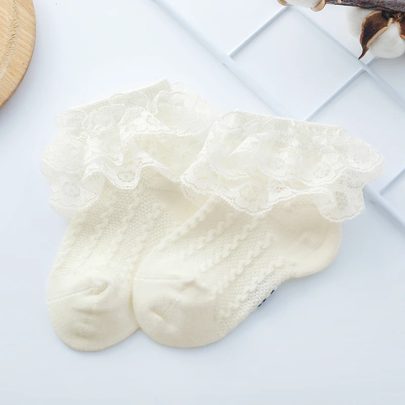 Носки для новорожденных, носки с кружевными бантами для маленьких девочек, Осенние мягкие носки принцессы с цветочным принтом для малышей - Цвет: Белый