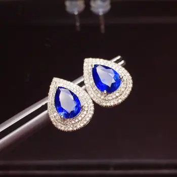 

Z625 Fine Jewelry Real Pure 18 K White Gold Natural Blue Tanzanite Gemstones 1.92ct Tanzania Origin Drop Earrings for Women