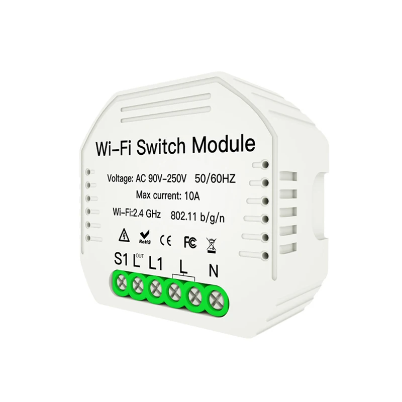 Скрытый умный переключатель Smart Life/Tuya APP 1/2 Way 1 банда 90-250 В WiFi модуль переключателя с рельсовым кронштейном работа с Alexa Google Home - Комплект: 1 pc