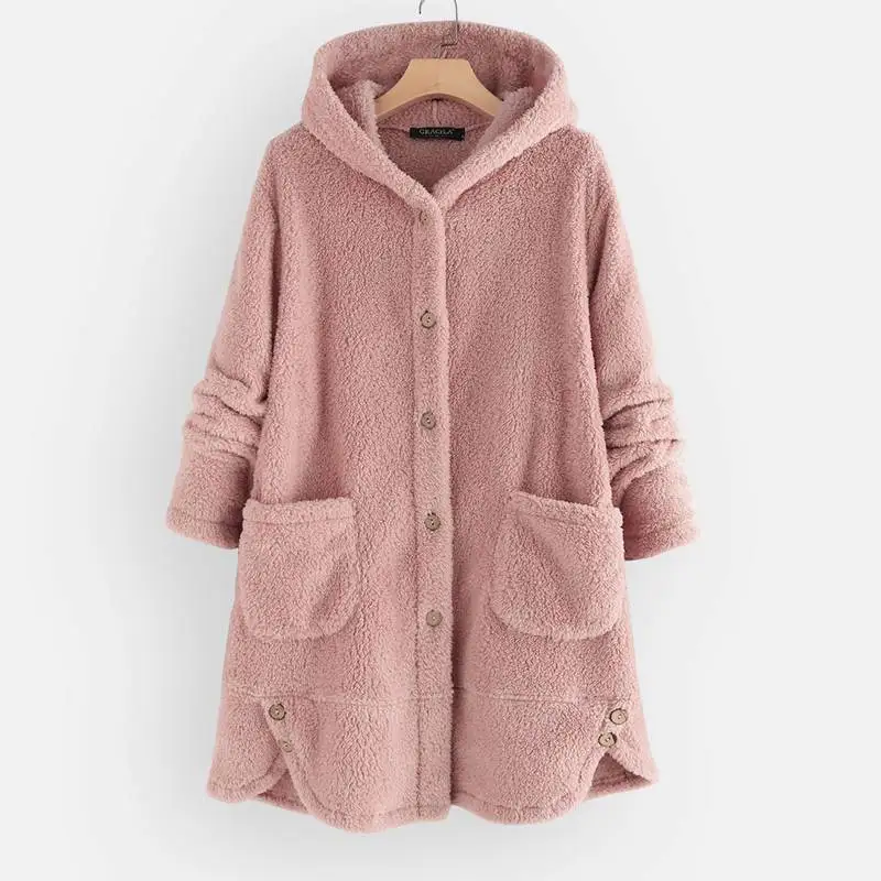 2021 Fashion Fluffy Coats Women's Windbreakers Winter Casual Long Sleeve Parka Female Button Outwears Hooded Jackets | Женская