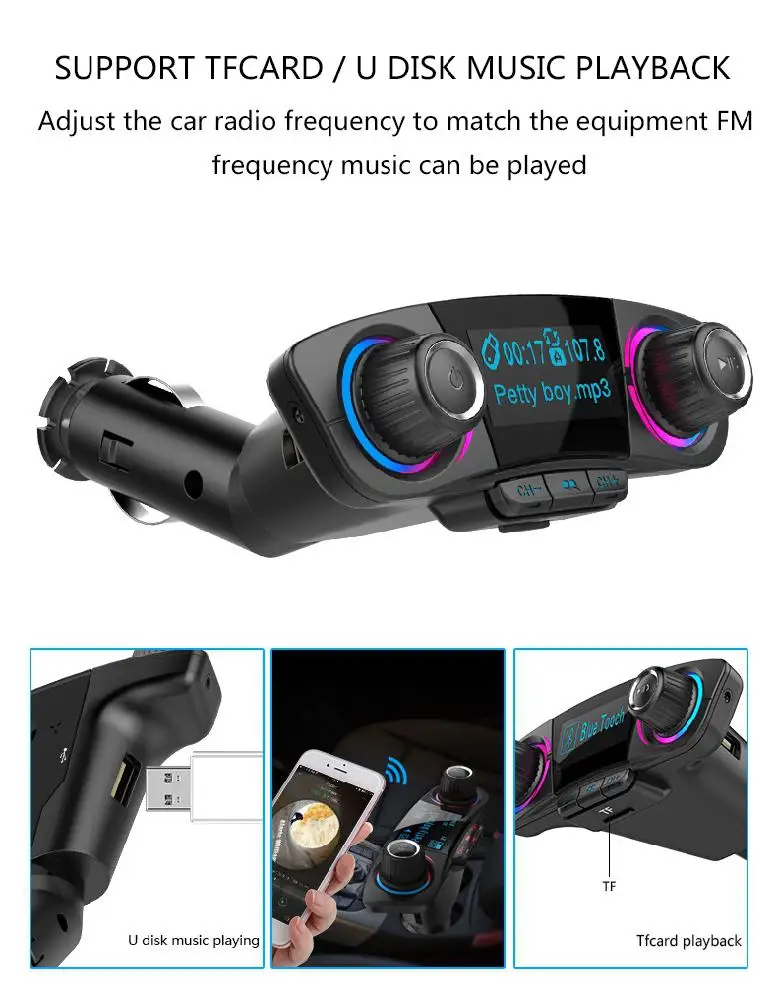 Автомобильный аудио MP3 плеер fm-передатчик Aux Bluetooth Handsfree автомобильный комплект Двойной USD зарядное устройство автомобильный прикуриватель BT06 автомобильные аксессуары