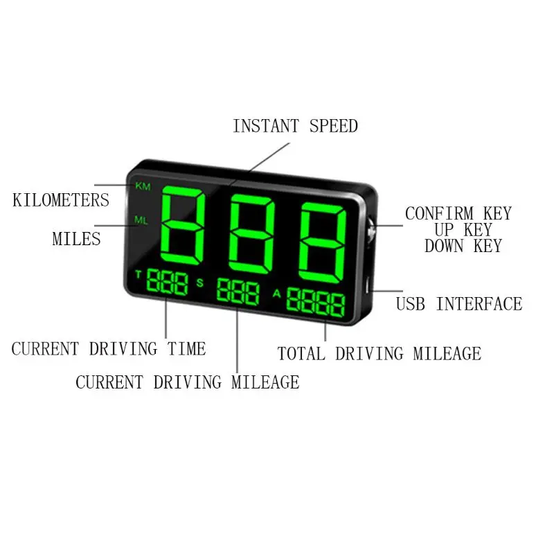 Мотоциклы Универсальный Цифровой Автомобиль HUD Дисплей gps скорость метр с превышения скорости сигнализации пробега запись инструмент