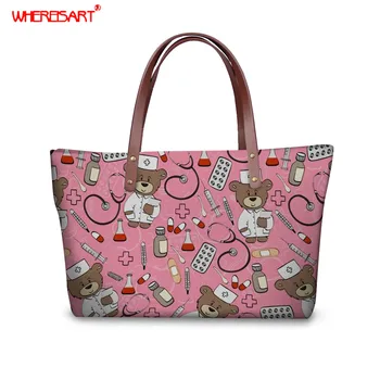 

WHEREISART 2Pcs/Set Ladies Totes Bag Doctor Bear Feminina Casual Travel Bag with Wallet Women Large Capacity Hand Bag Sac A Main