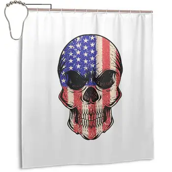 

Halloween Skull USA Flag Shower Curtain Panel 66x72 Inch Metal Hooks 12 Pack Extra Long Black Geometric Decor Fabric Bathroom