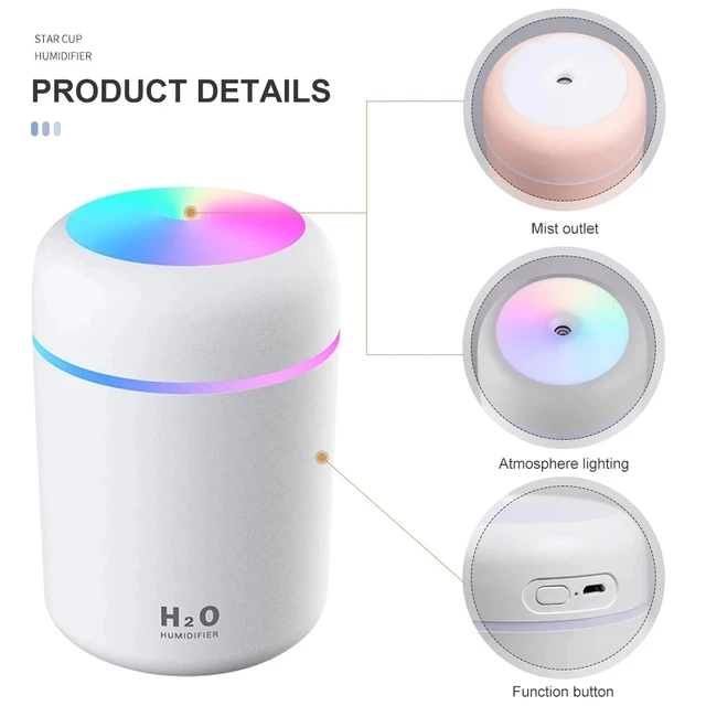 Portable 300ml Electric Air Humidifier Aroma Oil Diffuser USB Cool Mist Sprayer with Colorful Night Light for Home Car 4
