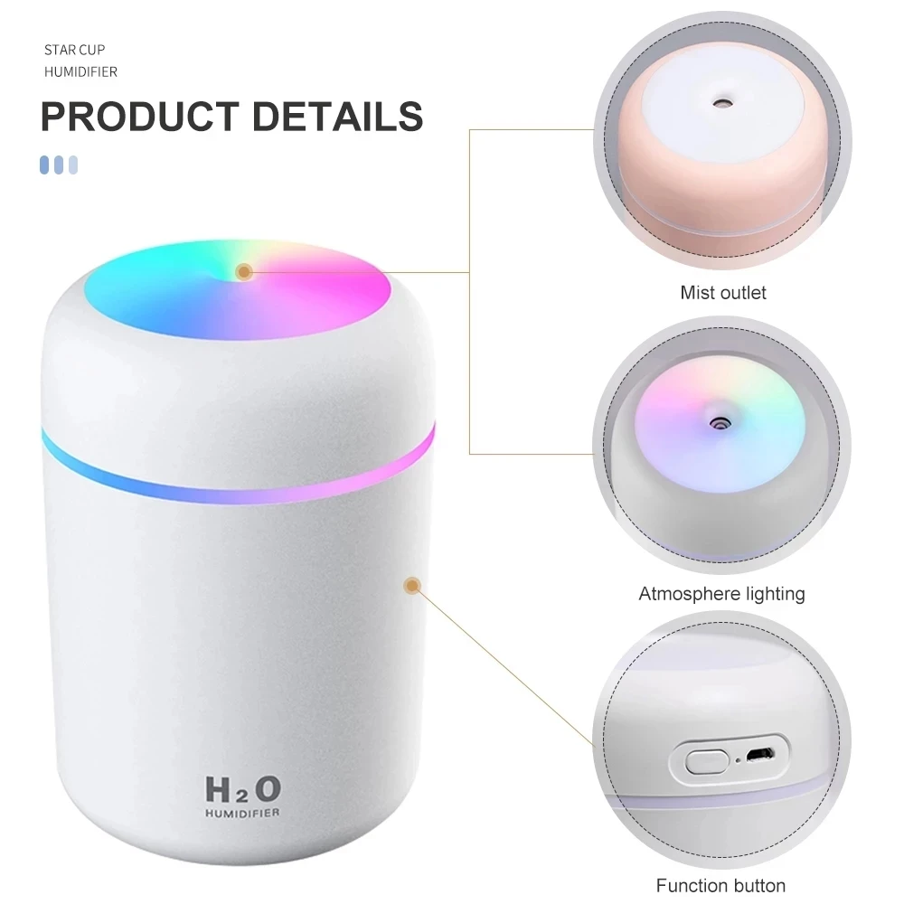 Portable 300ml Electric Air Humidifier Aroma Oil Diffuser USB Cool Mist Sprayer with Colorful Night Light