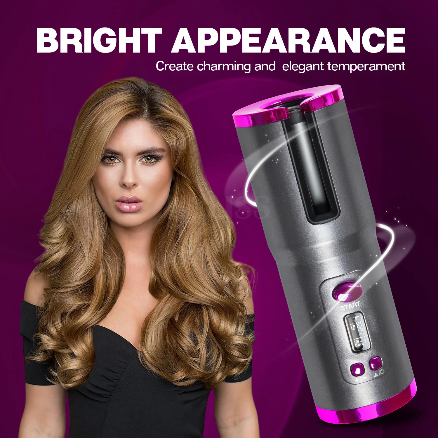 Automatic Rotating Hair Curler Cordless Hair Curling Iron Beach Wave