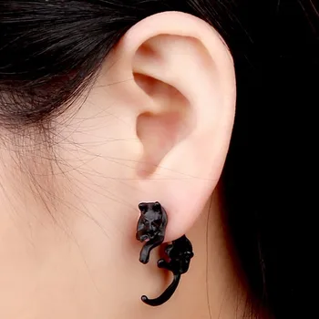 

Fashion Jewelry Long Tail Small Leopard Cat Pierced Black Stud Earrings Women's Jewelry Accessories
