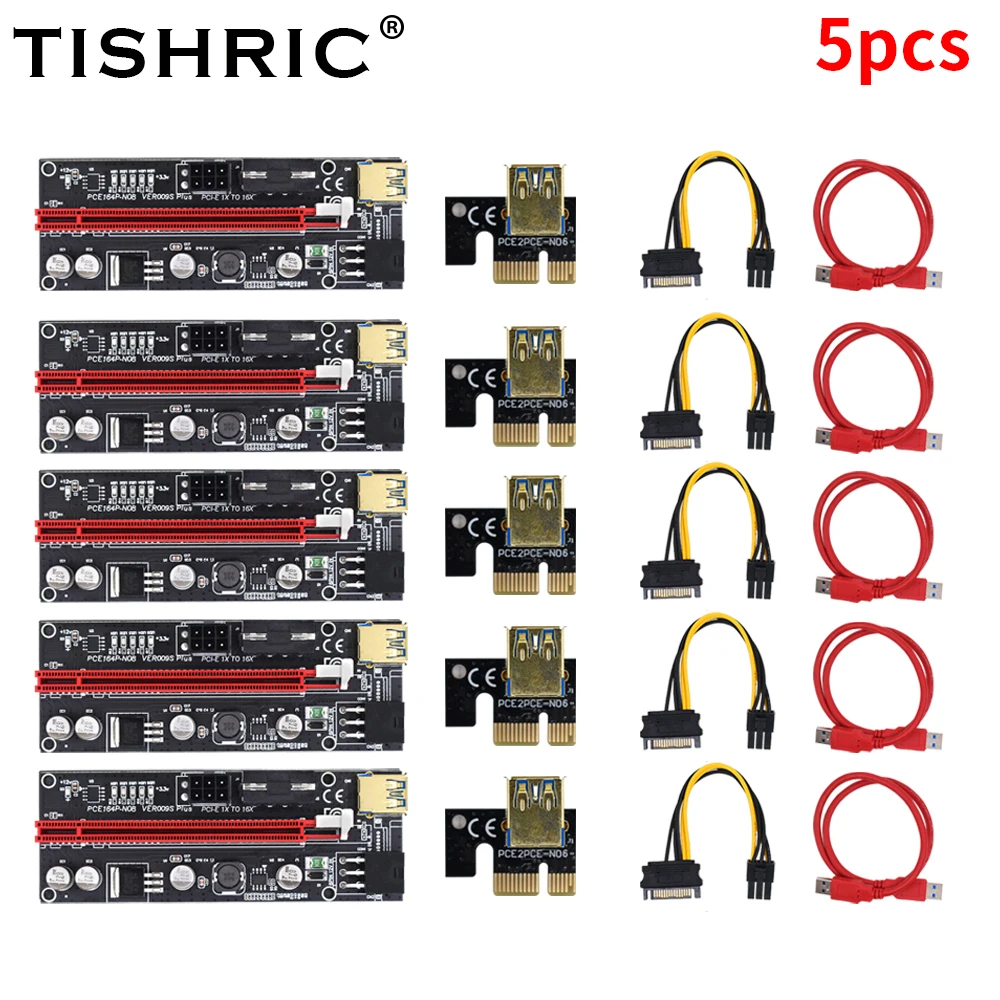 5 шт. Райзер 009s Plus для видеокарты Pci-e 16x Райзер-карта Pci Express USB 3 0 Райзер-кабель