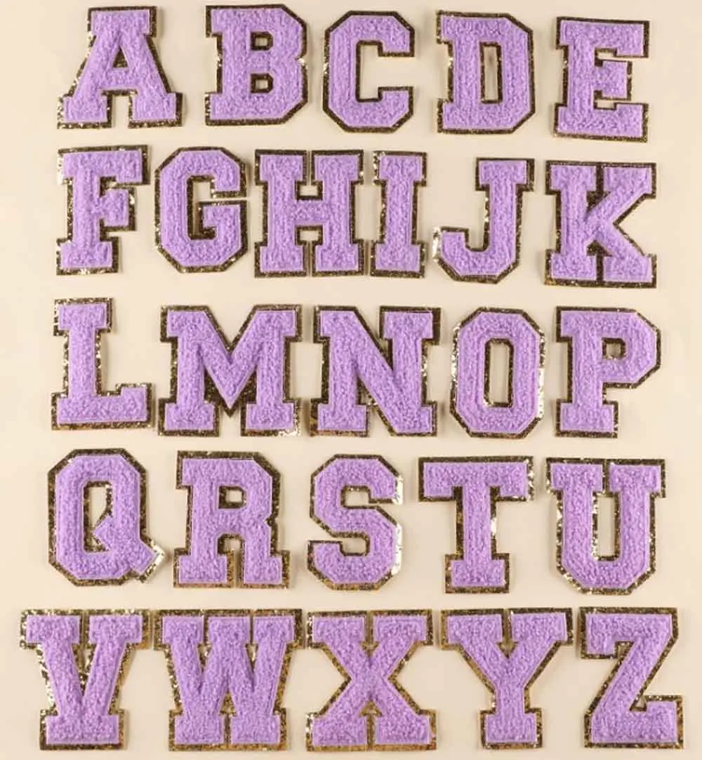 1 pc 8 cm tall Purple Towel Iron On Chenille Embroidered Alphabet Letters Clothes Patch For Clothing Girl Bulk PrIce Many | Дом и сад