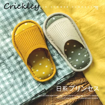 

Spring Autumn Indoor Floor Children Slippers Soft Cotton Linen Dots Pattern Slippers for Boys Girls Kids Non Slip Hotel Slippers