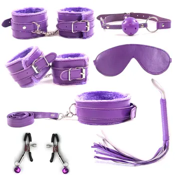 7Pcs/Set Erotic Toys BDSM Sex Bondage Set Handcuffs Ankle Cuff Nipple Clamps Gag Whip Rope Adult Games Sex Toys For Woman Couple 3