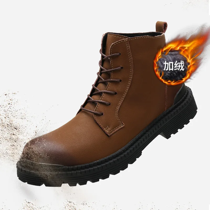 

Winter Hot Selling Wearable Split Cowhide plus Velvet Vintage Warm Martin Boots Men's High Shoes Men's Fashion British Style Men