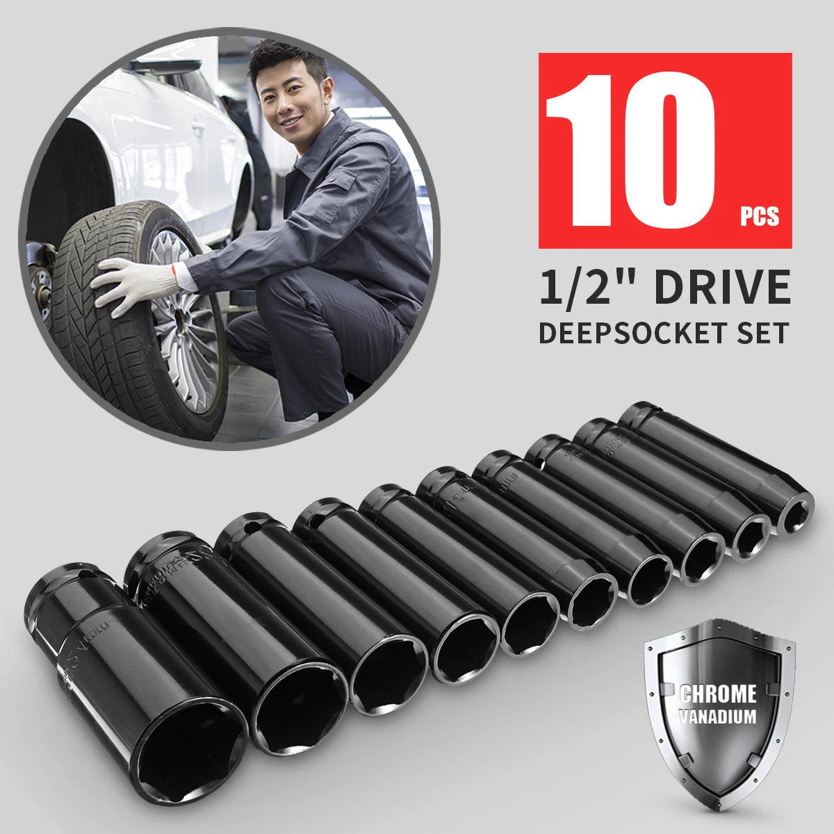 £18.89 10pcs 8 24mm 01 Feb Inch Drive Deep Impact Socket Set Heavy