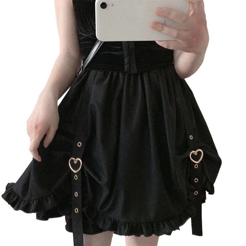 Gothic A-line Lolita Skirt Plus Size Suspender Button Front Skirt