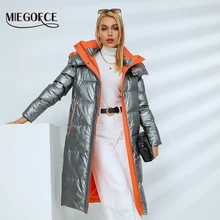 Miegofce 2021 nova coleção de inverno casaco moda feminina jaqueta com capuz na altura do joelho bolsos confortáveis alfaiataria parka d21008