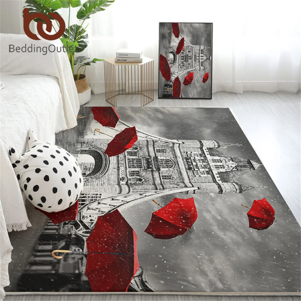BeddingOutlet Umbrella Large Carpet for Living Room Red England London Floor Rug Tower Bridge on River Thames Area Tapis | Дом и сад