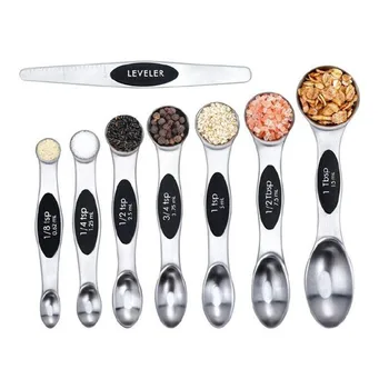 

Stainless Steel 8 of Set with Leveler, Dual Sided Magnetic Measuring Spoons for Dry Stackable Teaspoon/Tablespoon Set