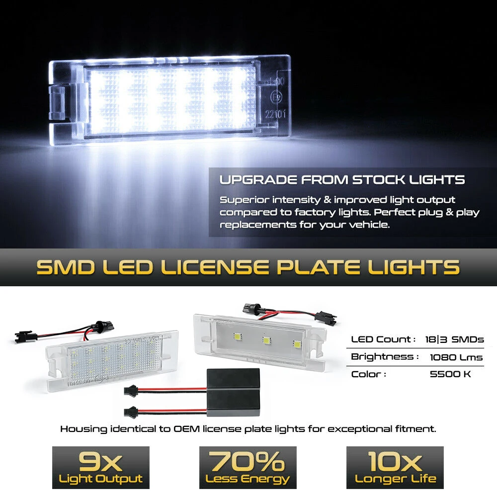 Lampadine LED Xeno Per Targa Auto - Bianco Per Fiat Punto, Seicento, Multipla, Marea - Con Decoder