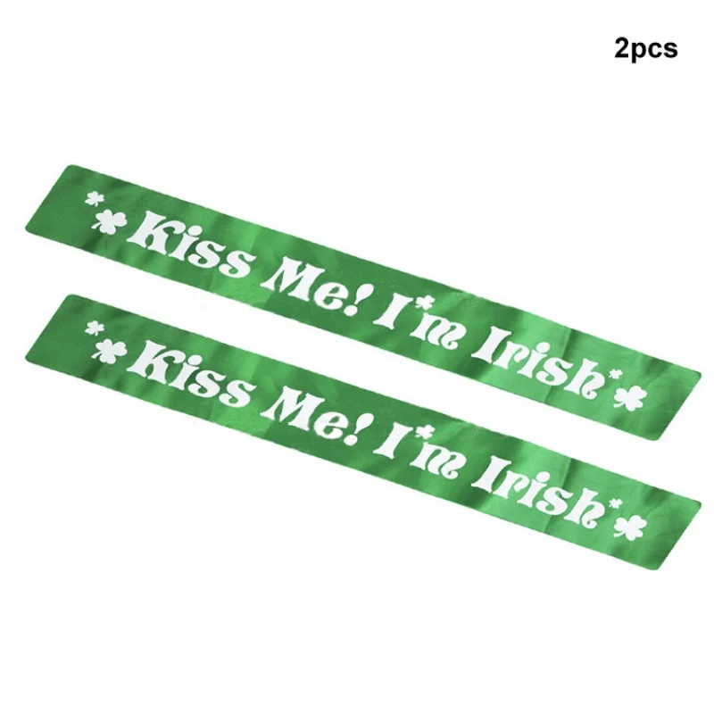 2 шт. зеленый пояс Kiss Me I'm Irish атласный Печатный трилистник Sash День Святого