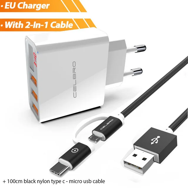 1 EU 1 cable WH 3 порта Usb настенное зарядное устройство адаптер Usb зарядное устройство для телефона светодиодный дисплей для xiaomi mi A3 CC9 красный mi note 8 7 k20 k30 несколько телефонов зарядка - Тип штекера: 1 EU 1 cable WH