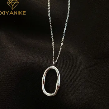 

XIYANIKE Minimalist 925 Sterling Silver Charm Necklace for Women Trendy Elegant Ellipse Pendant Bride Jewelry Party Gifts