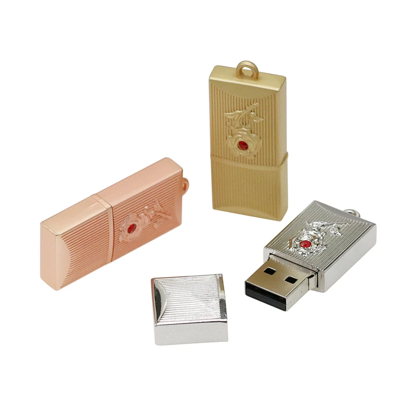 Металлический розовый Золотой прямоугольный usb U диск 4 ГБ 8 ГБ флеш-накопитель 16 ГБ 32 ГБ флеш-накопитель 64 ГБ 128 ГБ 256 ГБ cle usb 2,0 флэш-диск с кольцом для ключей