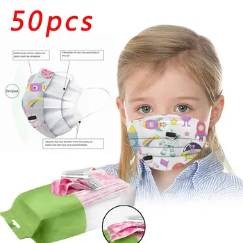 

50 Pcs Disposable Mask For Face Kids Non-Woven 3 Layer Fashion Face Masks For Germ Protection Print Mascarillas Flag Bandana