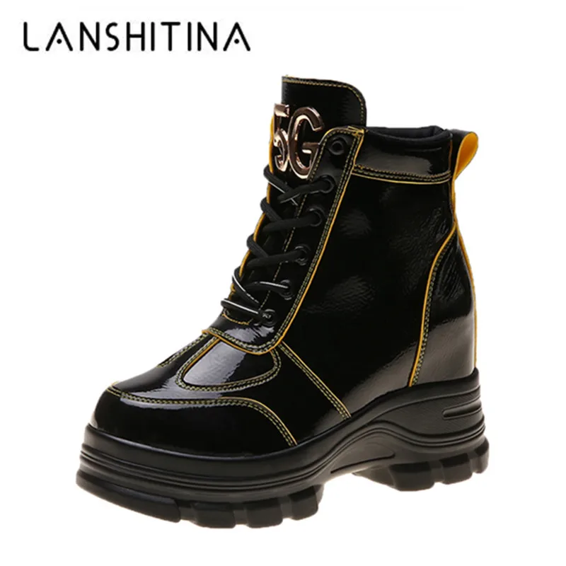 

2019 Designer Ankle Boots Autumn Women Leather Platform Boots Female Chunky High Heel Sneakers Fashion Winter 8.5CM Martin Boots