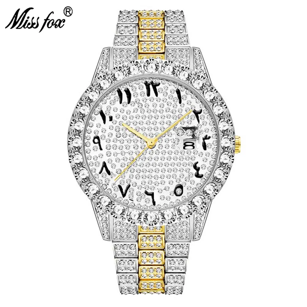 Missfox Arabic Numerals Mens Watches Luxury Complete Calendar Stainless