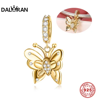 

DALARAN 100% 925 Sterling Silver Sparkling Dancing Butterfly Gold Necklaces Pendants Fit Women Original Necklace & Bracelet New