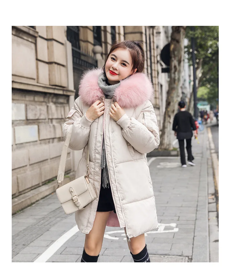 Меховые с капюшоном плотные теплые хлопковые пуховые пальто для женщин однотонного размера плюс зимние ветрозащитные куртки пальто уличная Женская Корейская парка