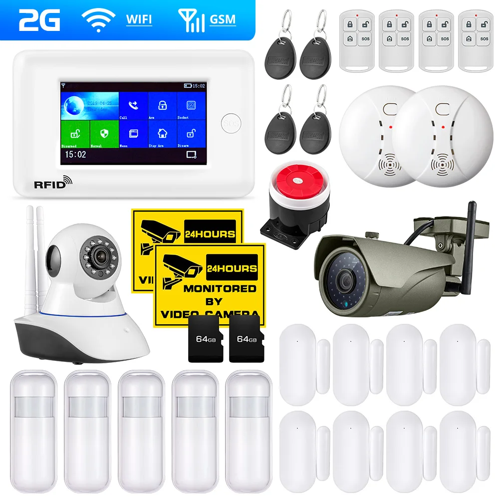 2Gpanel PG106 2G 3g GSM WiFi домашняя система охранной сигнализации ip-камера Поддержка приложения управление RFID карта наружная камера датчик дыма Сигнализация Движения - Цвет: 2Gpanel
