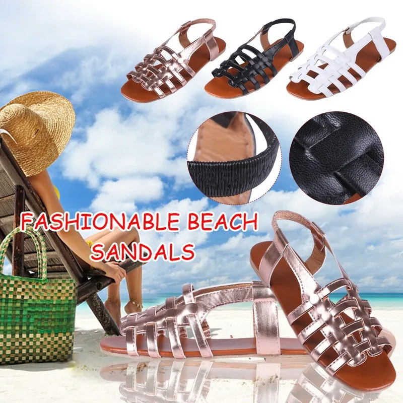 2021 Flat Sandals Ladies Summer Outdoor Fashion Leather Flat Shoes Round Toe Elegent Slipper Adjustable  Casual sandals