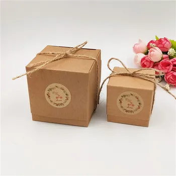 

50pcs/Lot Kraft Paper Heart Love Cover Boxes For Pudding Bottled Jam Marmalade Candy Packaging Gift Boxes With Strings Stickers