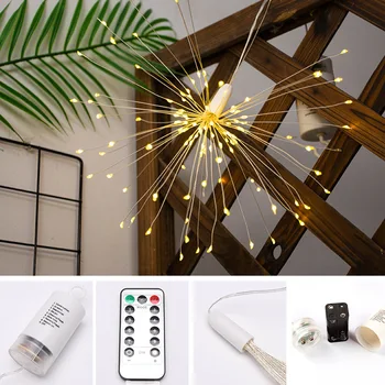 

50 Strings LED Fireworks Light 150 LEDs Decorative Lights For Room Wedding Home Decoration Battery Remote Twinkle Outdoor Light
