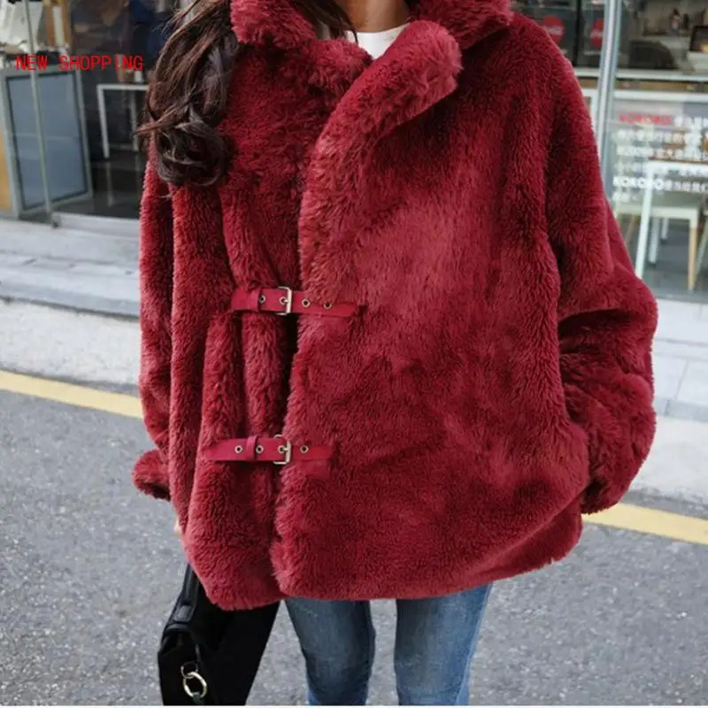 

Luxurious Faux Fur Coat for Women Tops Female Artificial Sheepskin Coats Fashion Fluffy Rabbit Fur Jackets Overcoat Thick Warm